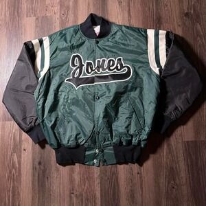 Vintage Game Sportswear Jones Coker Green Black Satin‎ Bomber Jacket M